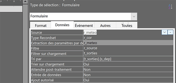 Liaison entre un formulaire et une requête Access