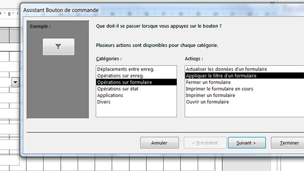 Bouton automatique filtre formulaire Access