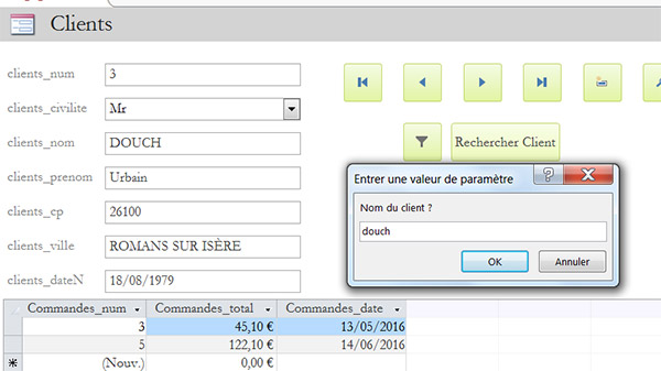 Recherche client dans un formulaire Access avec bouton