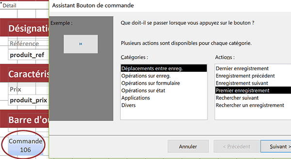 Définir action de navigation du bouton de formulaire Access avec assistant