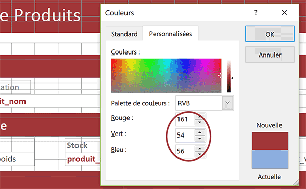 Créer un couleur de bouton Access par ses composantes Rouge, Vert et Bleu