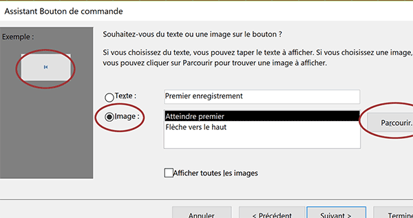 Définir image à afficher sur bouton de formulaire Access avec assistant