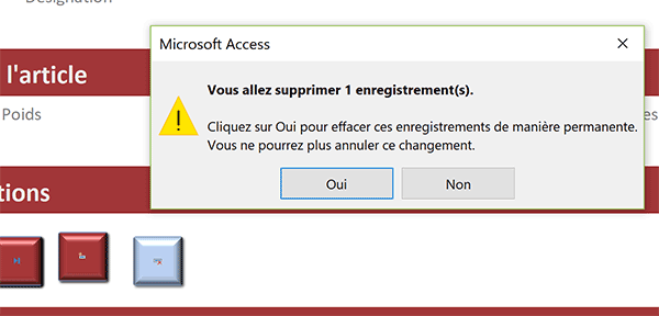 Avertissement Access sur demande de suppresion enregistrement sur Formulaire