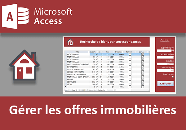 Formulaire Access pour gérer et extraire les biens immobiliers correspondant aux critères des clients