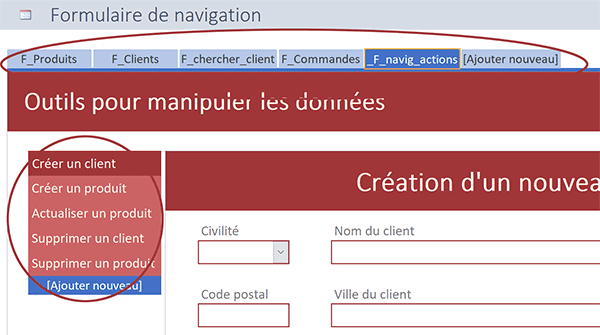 Imbriquer des onglets dans un formulaire Access de navigation en cascade