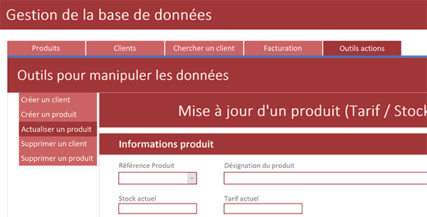 Naviguer au travers des formulaires et outils Access regroupés dans une navigation par onglets