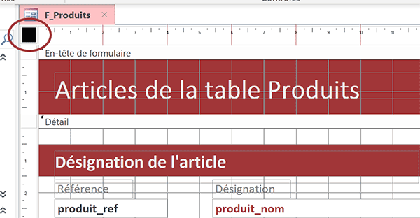 Sélectionner intégralité formulaire Access pour régler ses propriétés