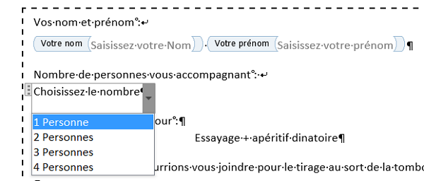 Liste déroulante à choix multiples dans formulaire Word