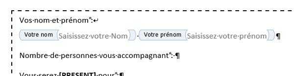 Champs de saisie pour formulaire Word