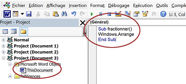 Méthode VBA Word pour fractionner affichage des documents