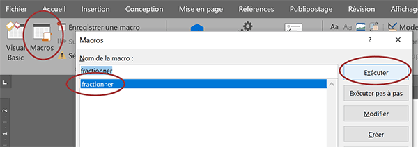 Exécuter une macro VBA Word depuis une boîte de dialogue