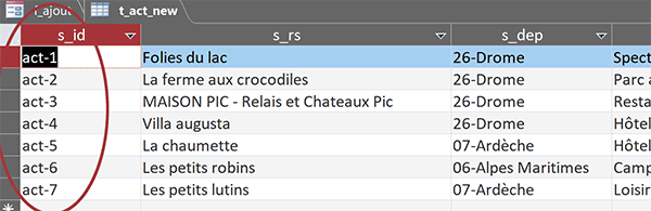 Table Access avec clé primaire de texte à générer automatiquement