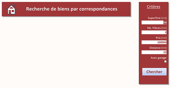 Structure du formulaire Access pour gérer et filtrer les annonces immobilières en fonction des besoins