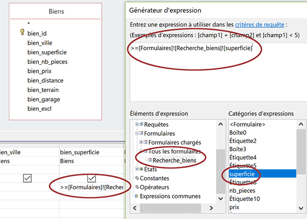 Construire critère dynamique de requête pour correspondance avec la valeur du contrôle de formulaire par générateur expression