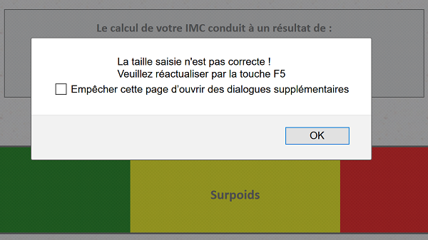 Erreur de saisie non conforme interceptée par instruction conditionnelle If en Javascript