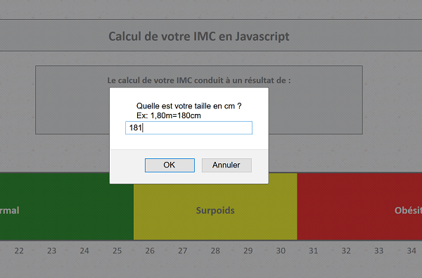 Application Web de calculs conditionnels IMC en Javascript