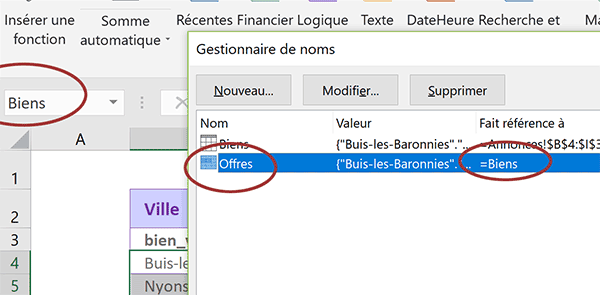 Nom dynamique de plage de cellules emprunté à importation des données externes Access