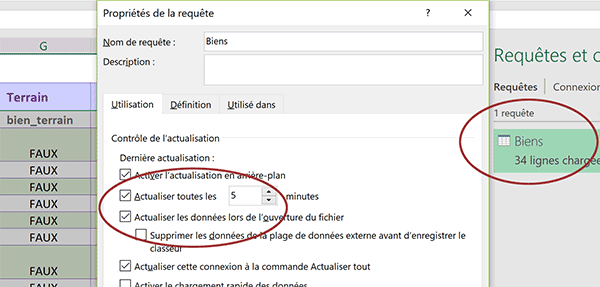 Paramétrer la connexion Excel aux données de base Access pour actualisations automatiques