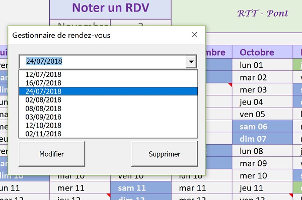 Chargement des dates de tous les rendez-vous dans la liste déroulante du formulaire VBA Excel