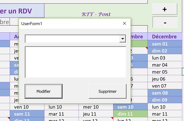 Ouvrir le formulaire de gestion des rendez-vous au clic sur un bouton en VBA Excel