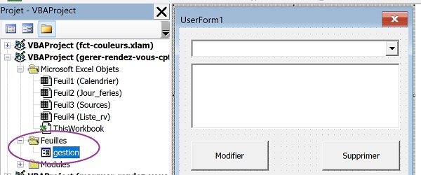 Formulaire VBA Excel en conception pour gérer les rendez-vous avec un UserForm