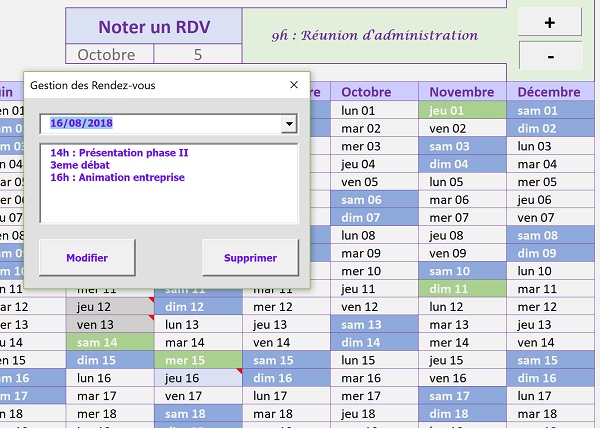 Afficher les tâches et rendez-vous dans un calendrier annuel Excel