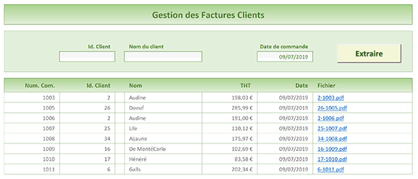 Console VBA Excel de gestion des commandes et factures clients