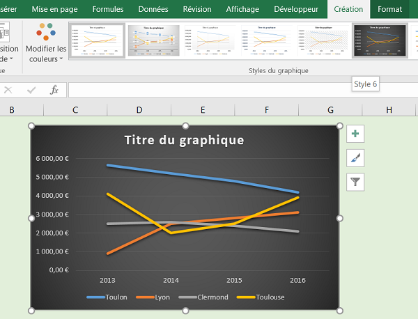 Changer le style de graphique Excel par ruban Création