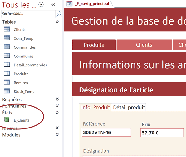 Formulaire et barre de navigation avec états Access