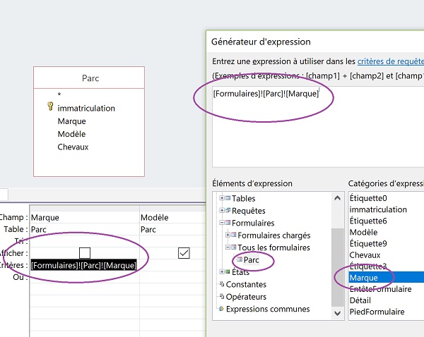 Relier requêtes Access par critère dynamique avec générateur expression pour listes déroulantes du formulaire