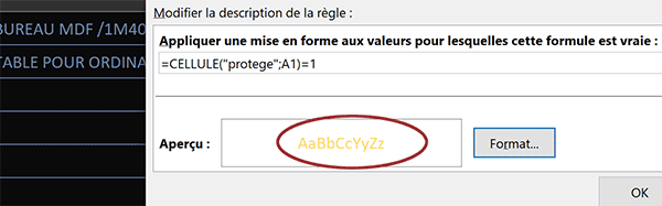 Couleur de police de mise en forme conditionnelle pour repérer automatiquement les cellules protégées dans la feuille Excel