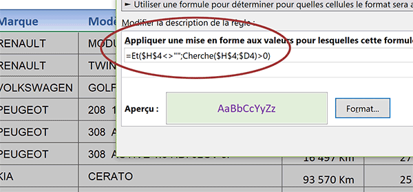 Identifier les recherches proches avec des jeux de couleurs dynamiques dans un tableau Excel