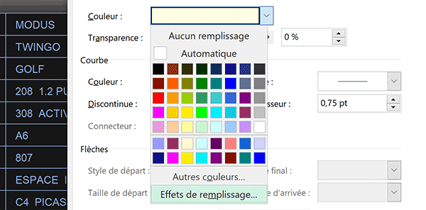 Options de personnalisation du commentaire Excel avec couleur de remplissage et transparence