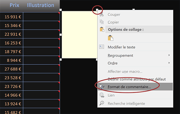 Personnaliser un commentaire dans une cellule Excel