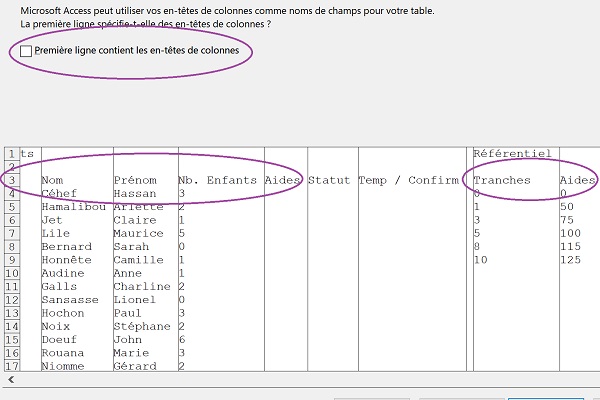 Assistant Access pour délimiter les données Excel à importer