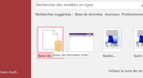 Créer une nouvelle base de données Access pour importer les données de tableaux Excel