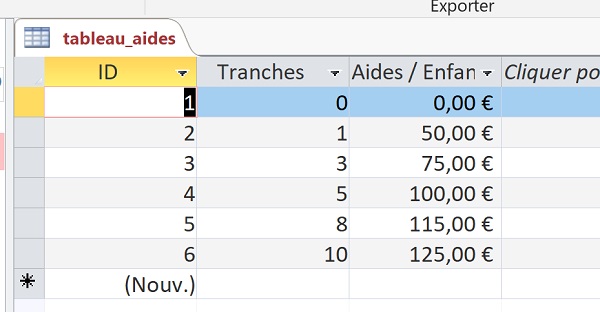 Aperçu en mode feuille de données des informations Excel importées dans Access