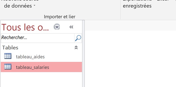 Tables Access créées automatiquement par importation des données de tableaux Excel