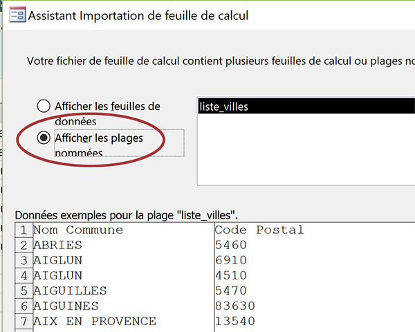 Importer des données précises dans Access grâce aux plages de noms reconnues dans Excel