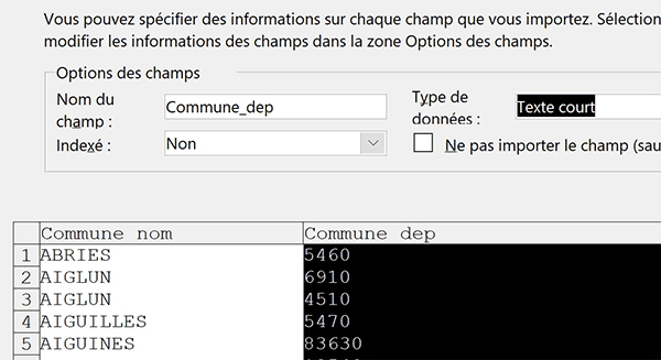 Typer les données Excel importées dans Access avec assistant