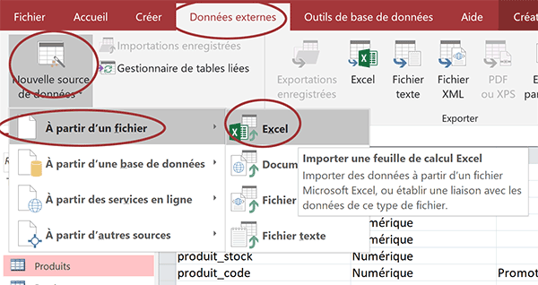 Définir le type de données Excel à importer dans une base Access