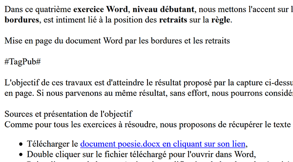 Fichier Html dans le navigateur Web pour balises de mise en forme à transformer dans le document Word