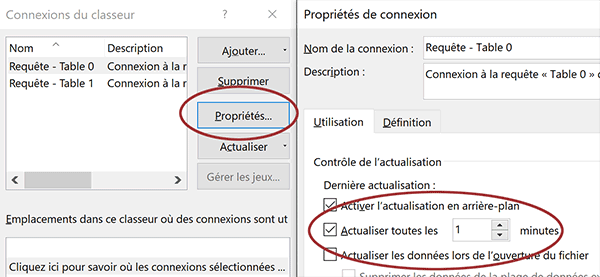 Actualiser périodiquement et automatiquement les données des tableaux importés du Web dans Excel