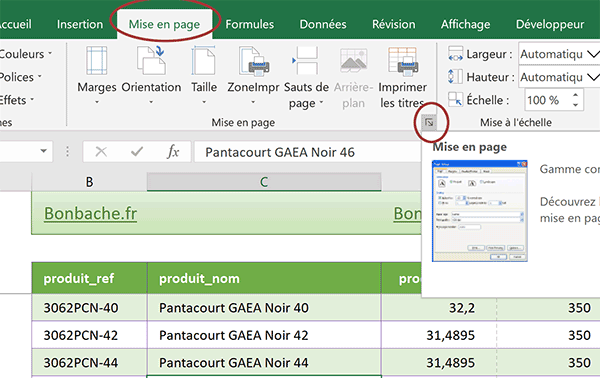 Accéder aux options avancées de mise en page avec Excel