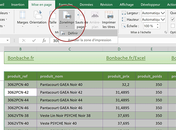 Limiter zone impression aux bornes du tableau Excel sélectionné