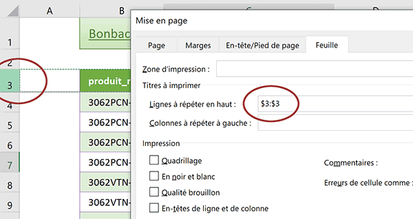 Rappeler les lignes de titre du tableau Excel sur toutes les pages imprimées