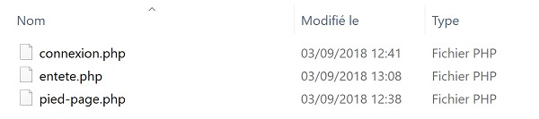 Fichiers de code Php communs pour assemblage dans la construction de sites Internet