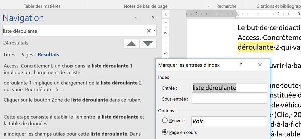 Créer nouvelle entrée de référence pour index automatique Word