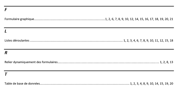 Actualiser index de recherche Word avec organisation alphabétique