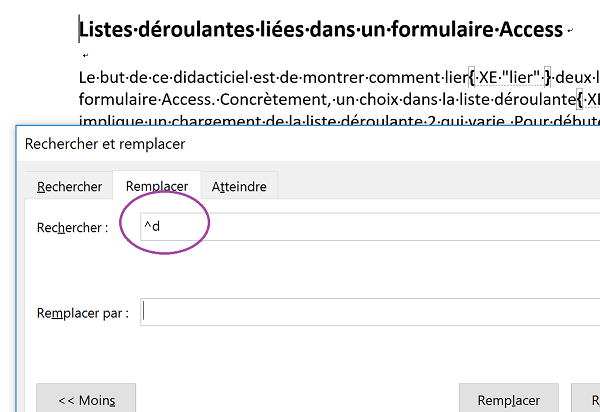 Remplacer automatiquement tous les codes de champs index de recherche Word en les supprimant